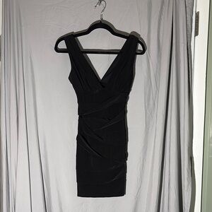 Emerald Sundae Black Ruched V-Neck Cocktail Dress